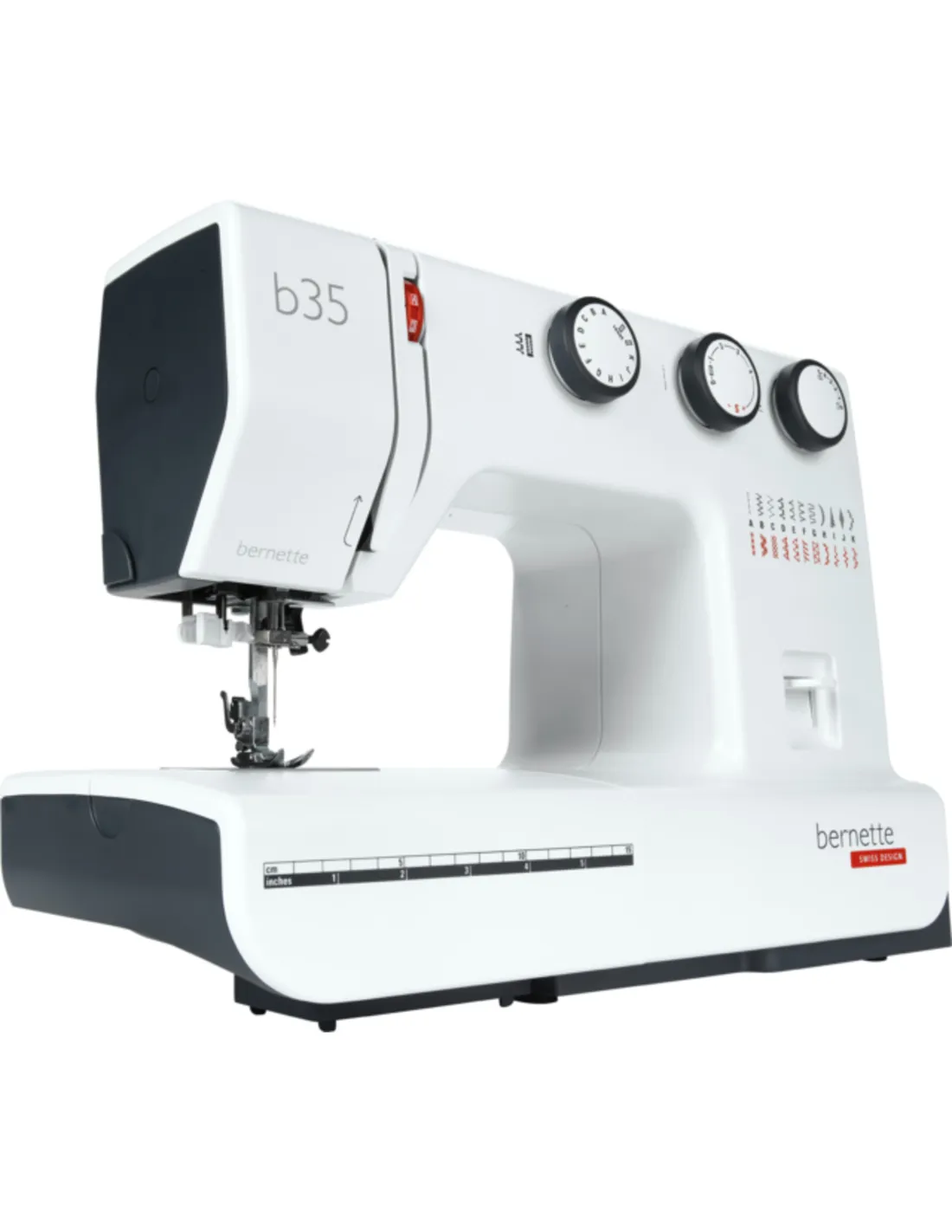 A white Bernette b35 sewing machine on a white background.