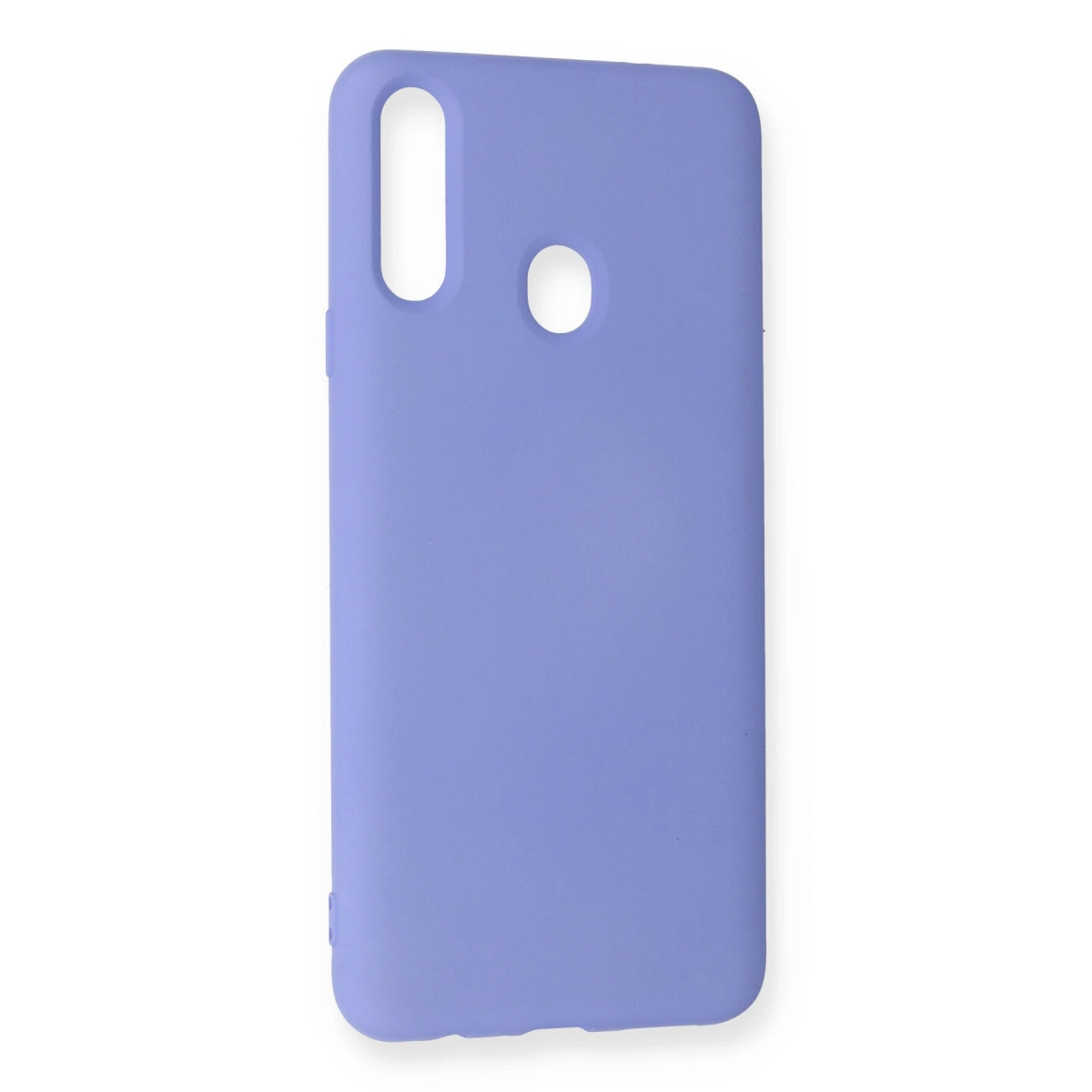 Beyaz arka planda mat mor silikon telefon kılıfı.