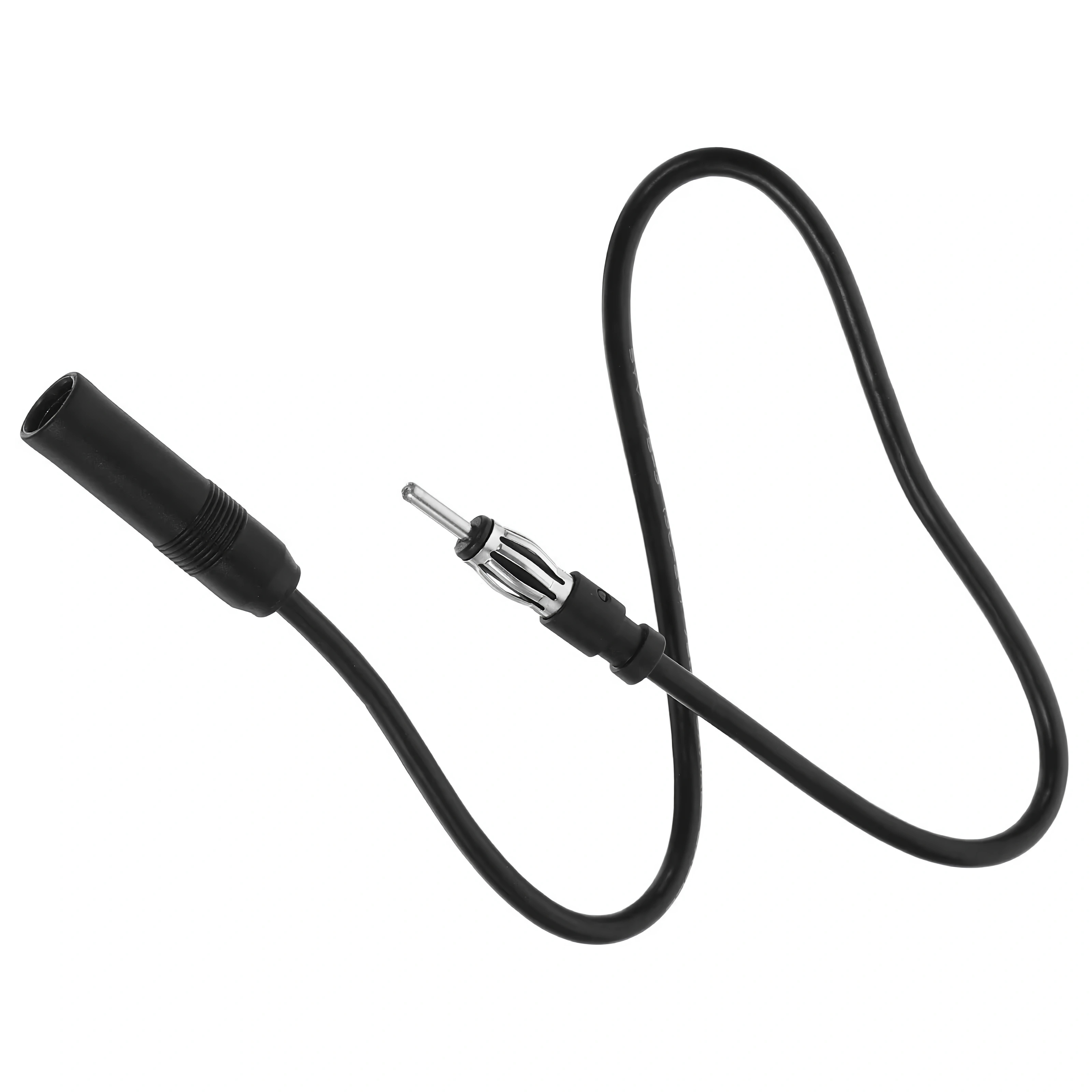 Ein schwarzes Antennenverlängerungskabel mit Stecker auf der einen und Buchse auf der anderen Seite.