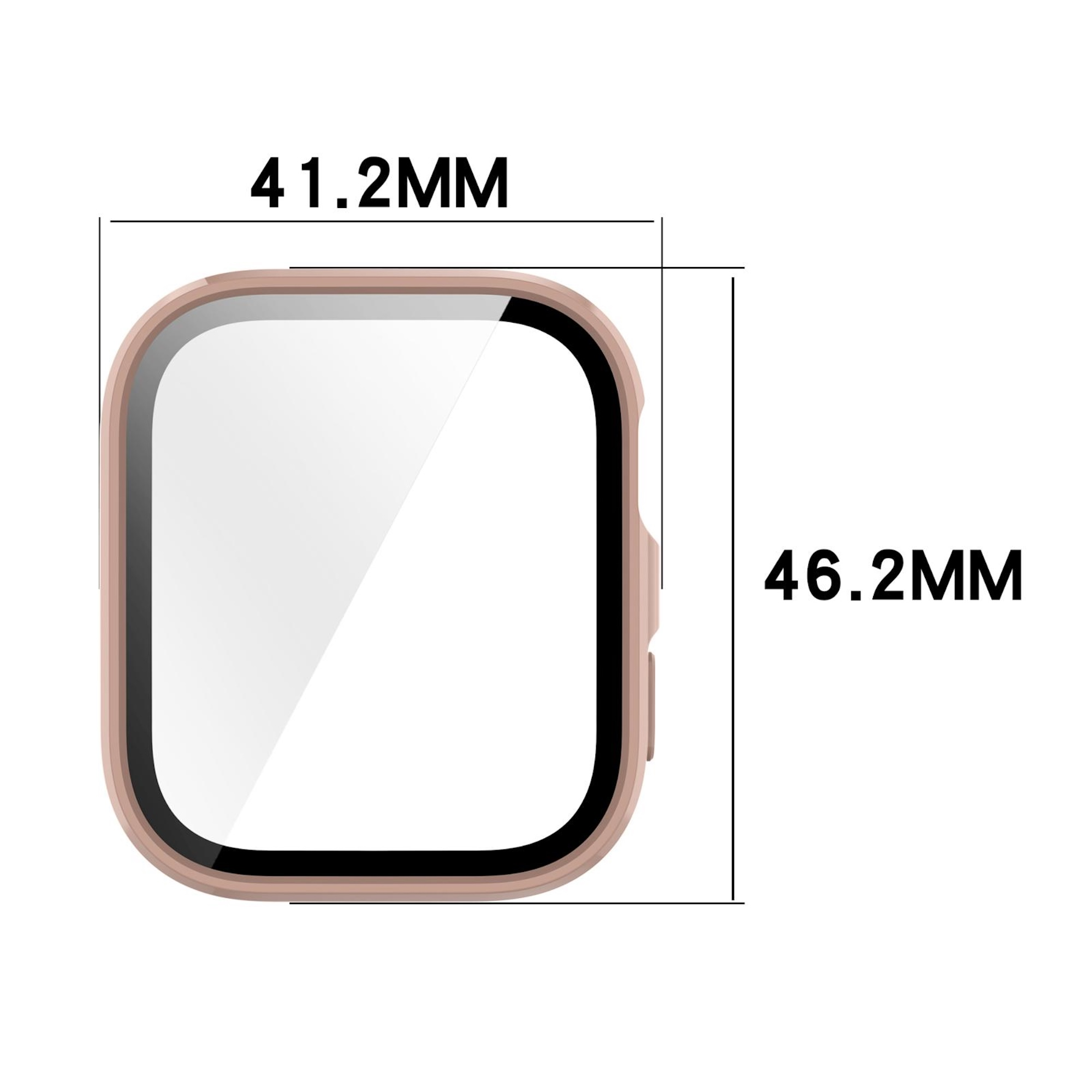 Technische Zeichnung einer Smartwatch mit Maßen: 41,2 mm Breite und 46,2 mm Höhe.