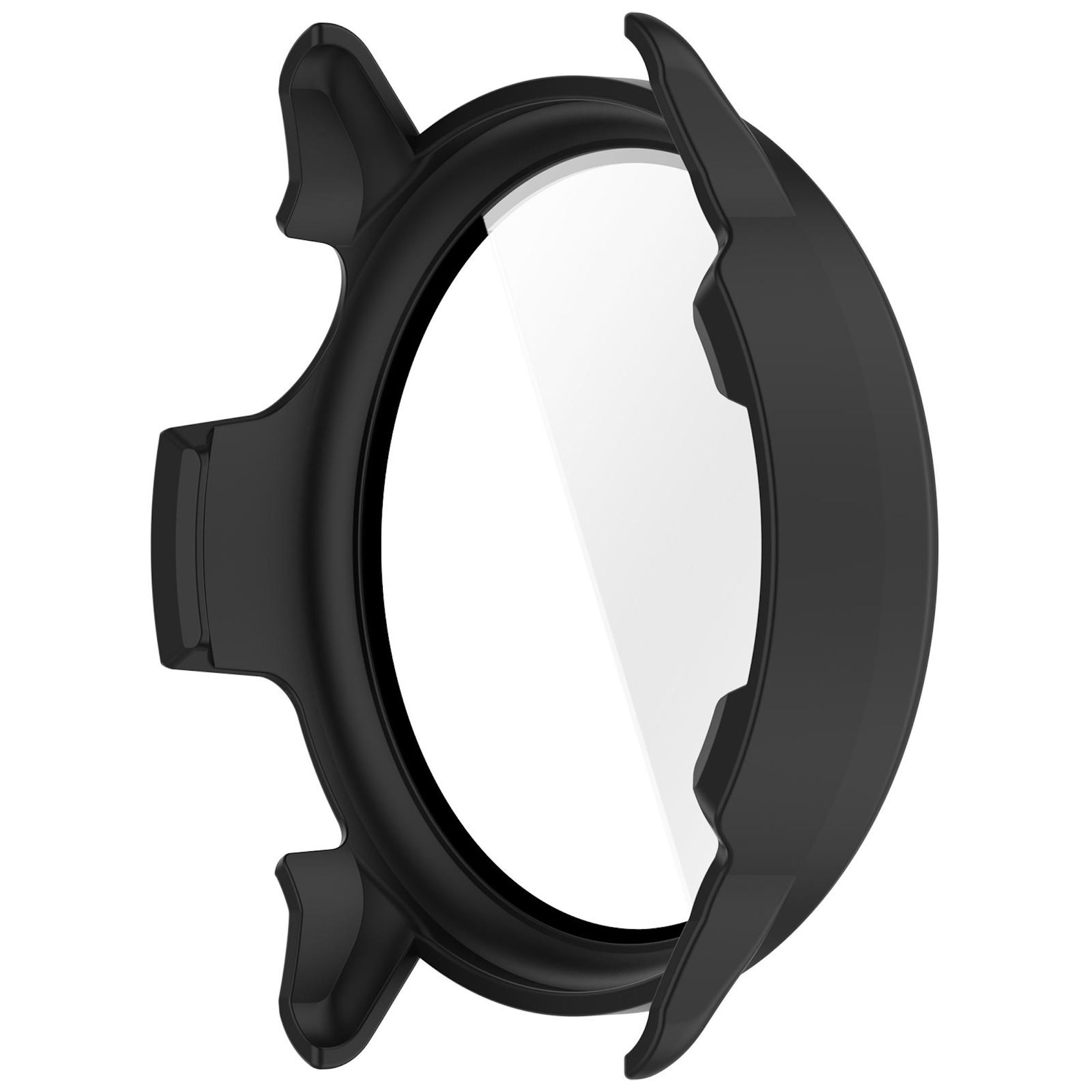 Custodia protettiva nera per smartwatch con protezione dello schermo integrata.
