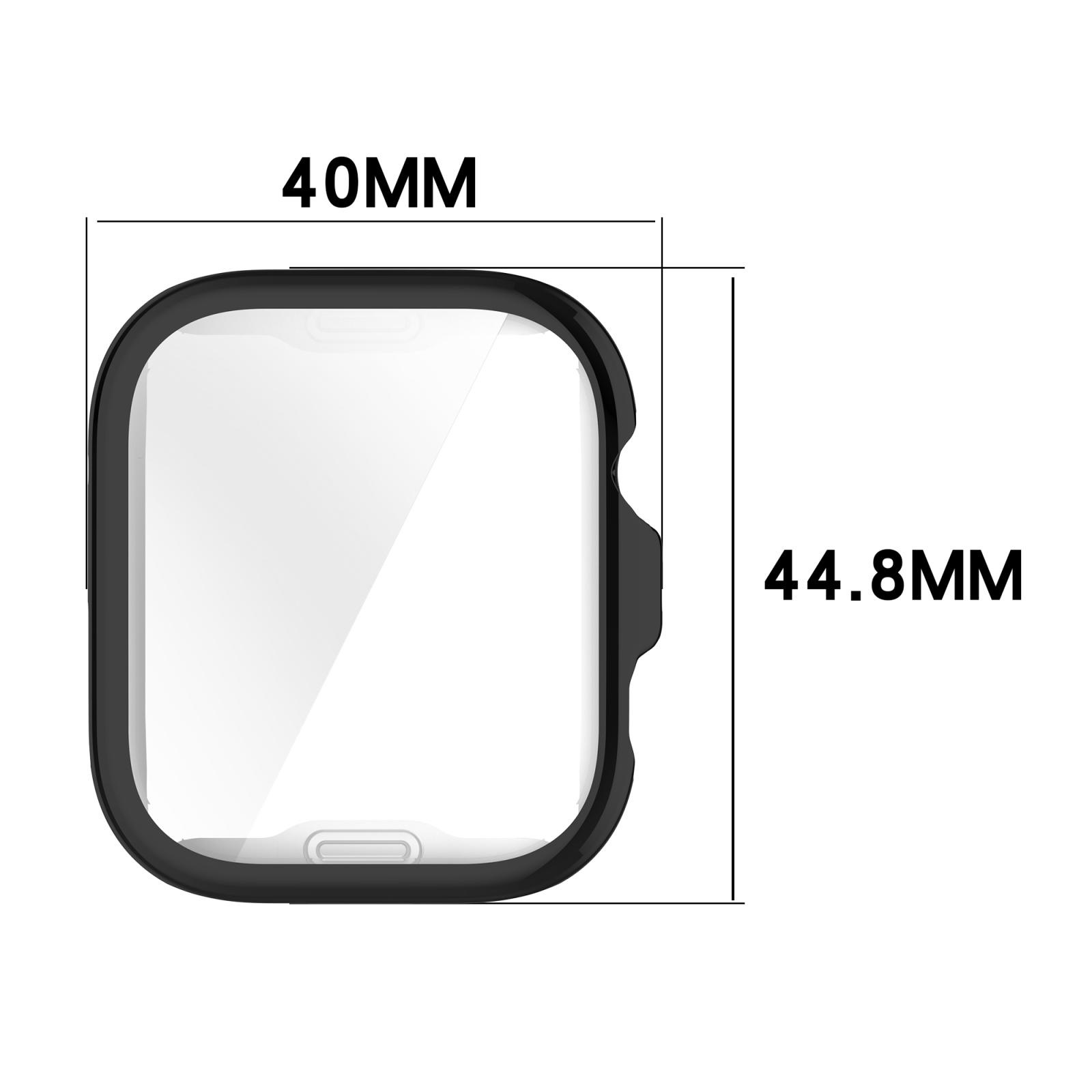Diagramma di una custodia per smartwatch nera con dimensioni di 40 mm di larghezza e 44,8 mm di altezza.