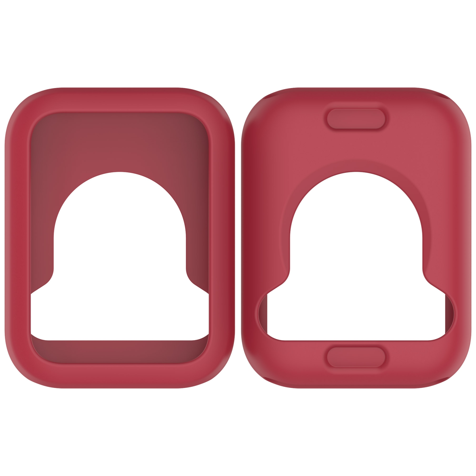 Zwei rote Silikon-Schutzhüllen für Fitness-Tracker von vorne und hinten gezeigt.