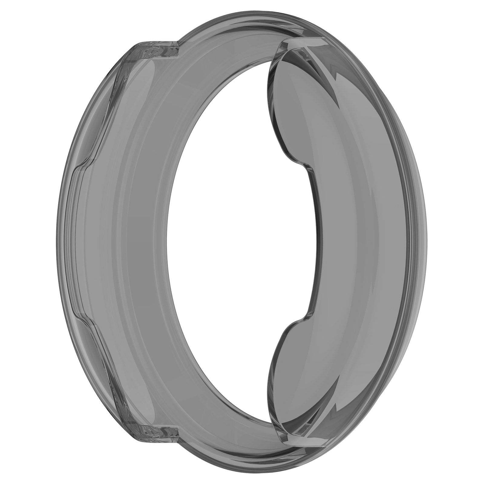 Un anello grigio trasparente con un'indentazione su un lato.