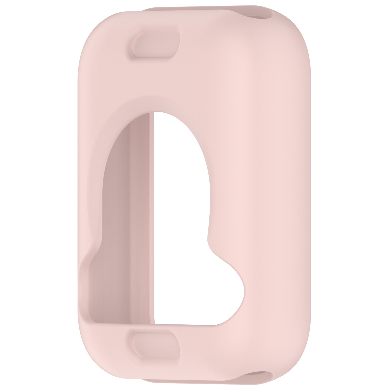 Una custodia protettiva in silicone rosa opaco con aperture precise.