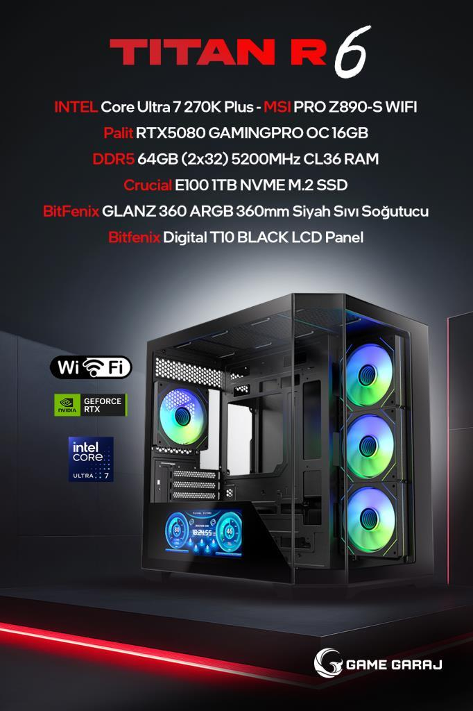 RGB fanlı, siyah kasalı ve özellikli TITAN R6 oyuncu bilgisayarı.