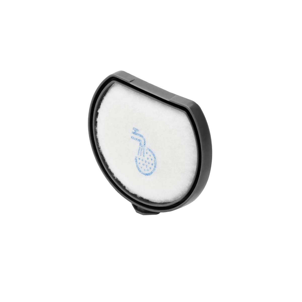 Un filtro blanco y negro con un icono de ducha azul sobre un fondo blanco.
