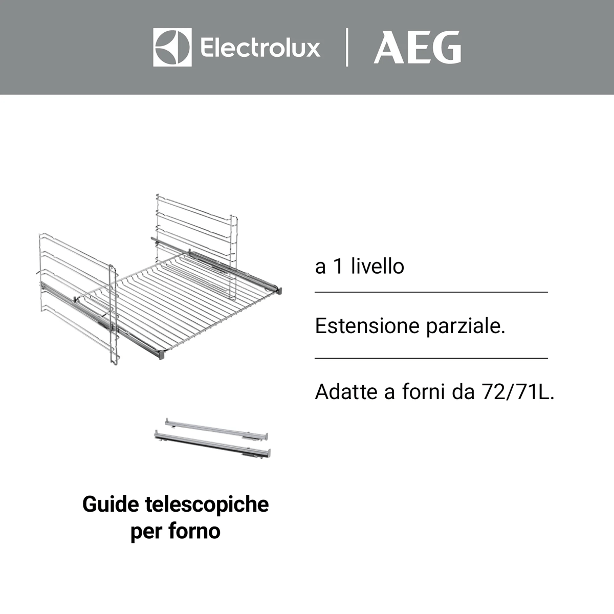 Guías telescópicas para horno con logotipos de AEG y Electrolux.