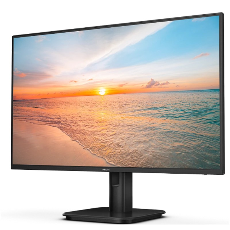 Bir Philips monitör, kumsalda manzaralı bir gün batımı gösteriyor.