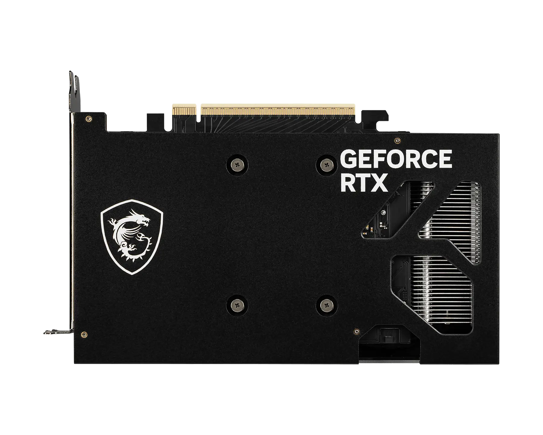 Siyah arka planda beyaz ejderha logolu ve GeForce RTX yazılı siyah bir MSI grafik kartı.