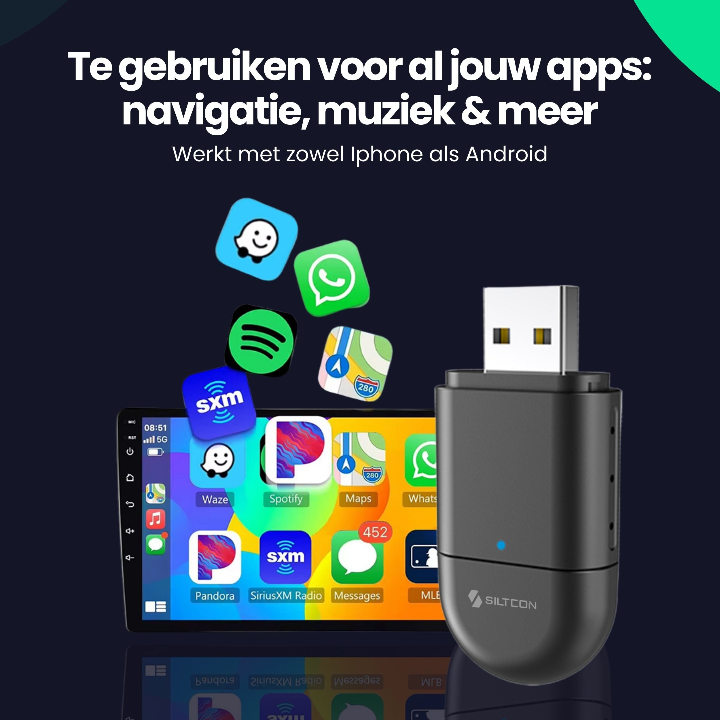 Un adaptateur USB Siltcon est affiché avec des icônes d'applications.