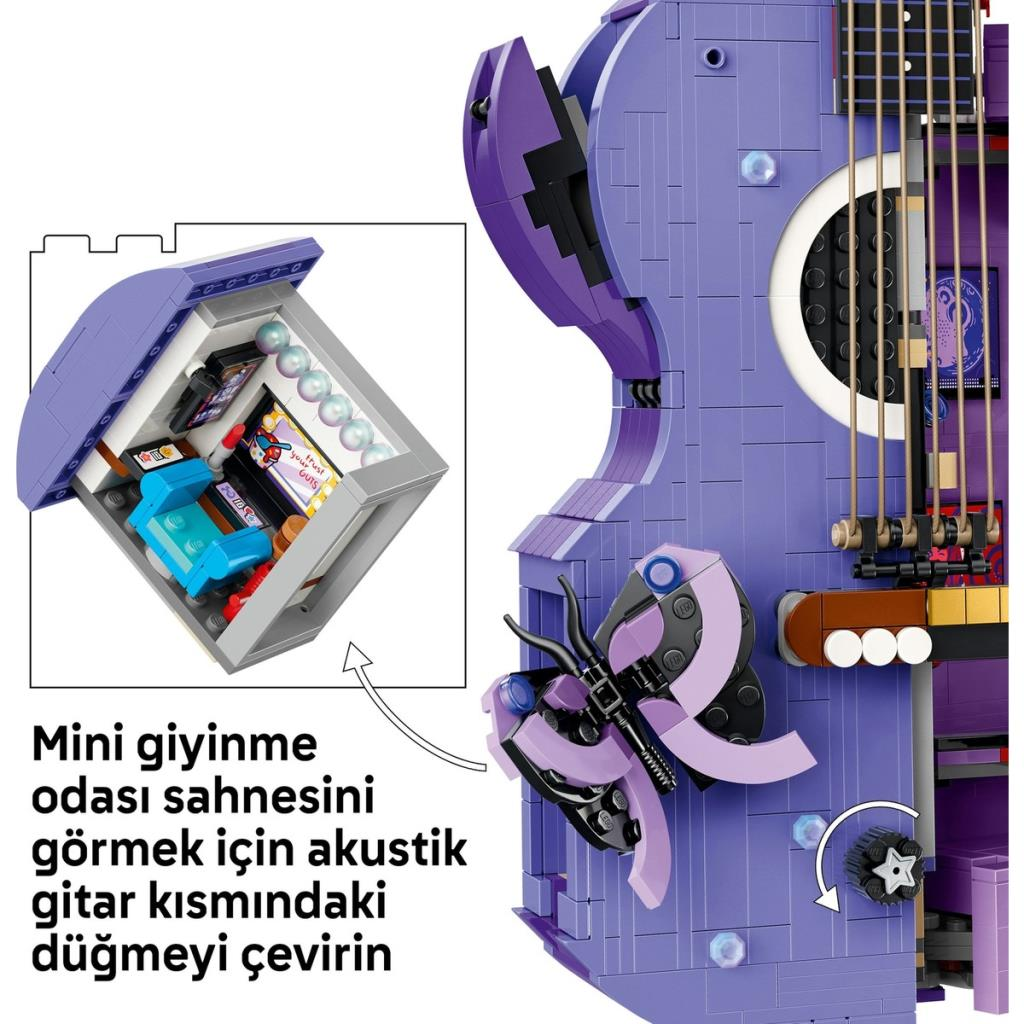 Bir düğmeyi çevirerek açılan gizli mini odaya sahip Lego gitar.