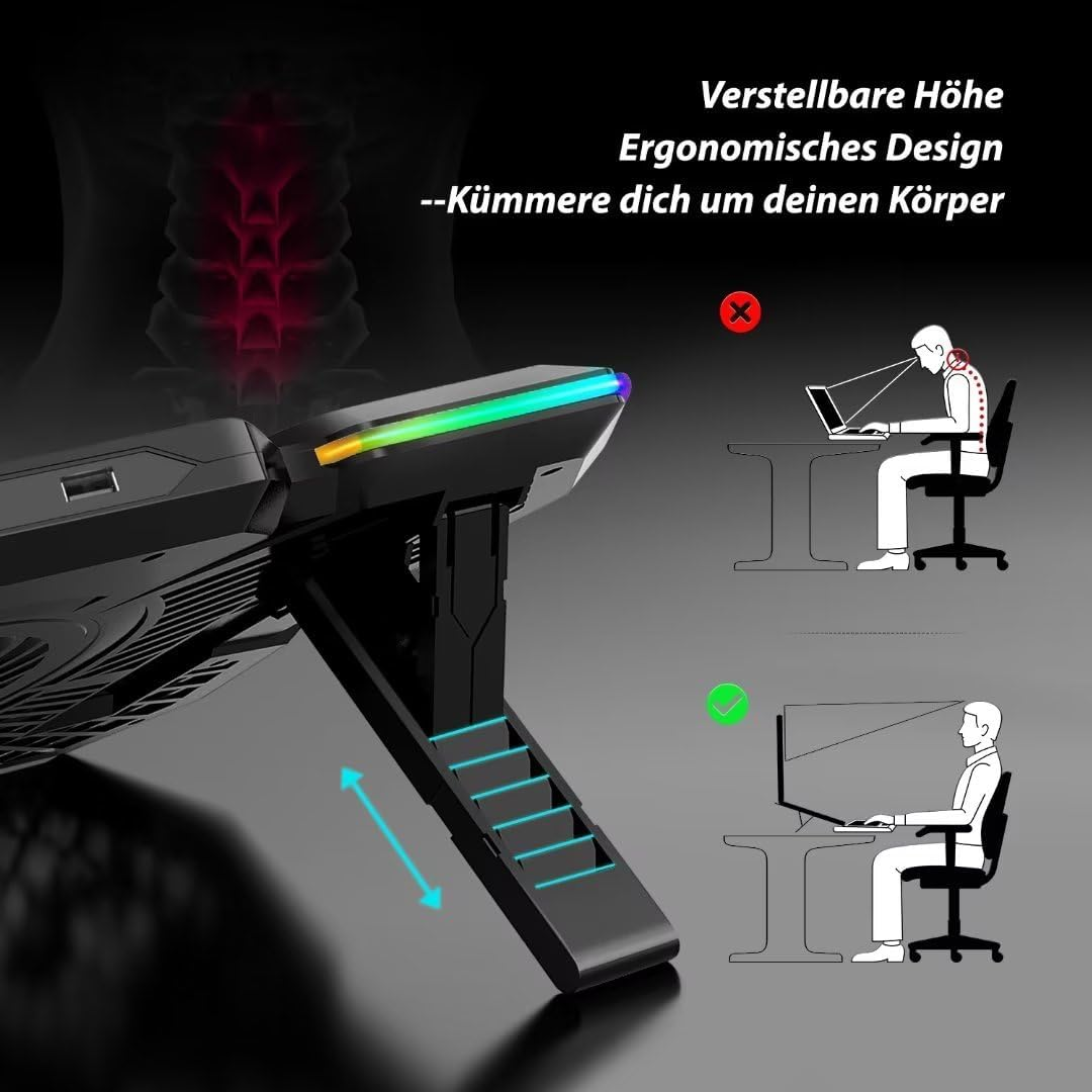 Verstellbarer Laptop-Ständer für bessere Ergonomie und Körperhaltung beim Arbeiten am Schreibtisch.