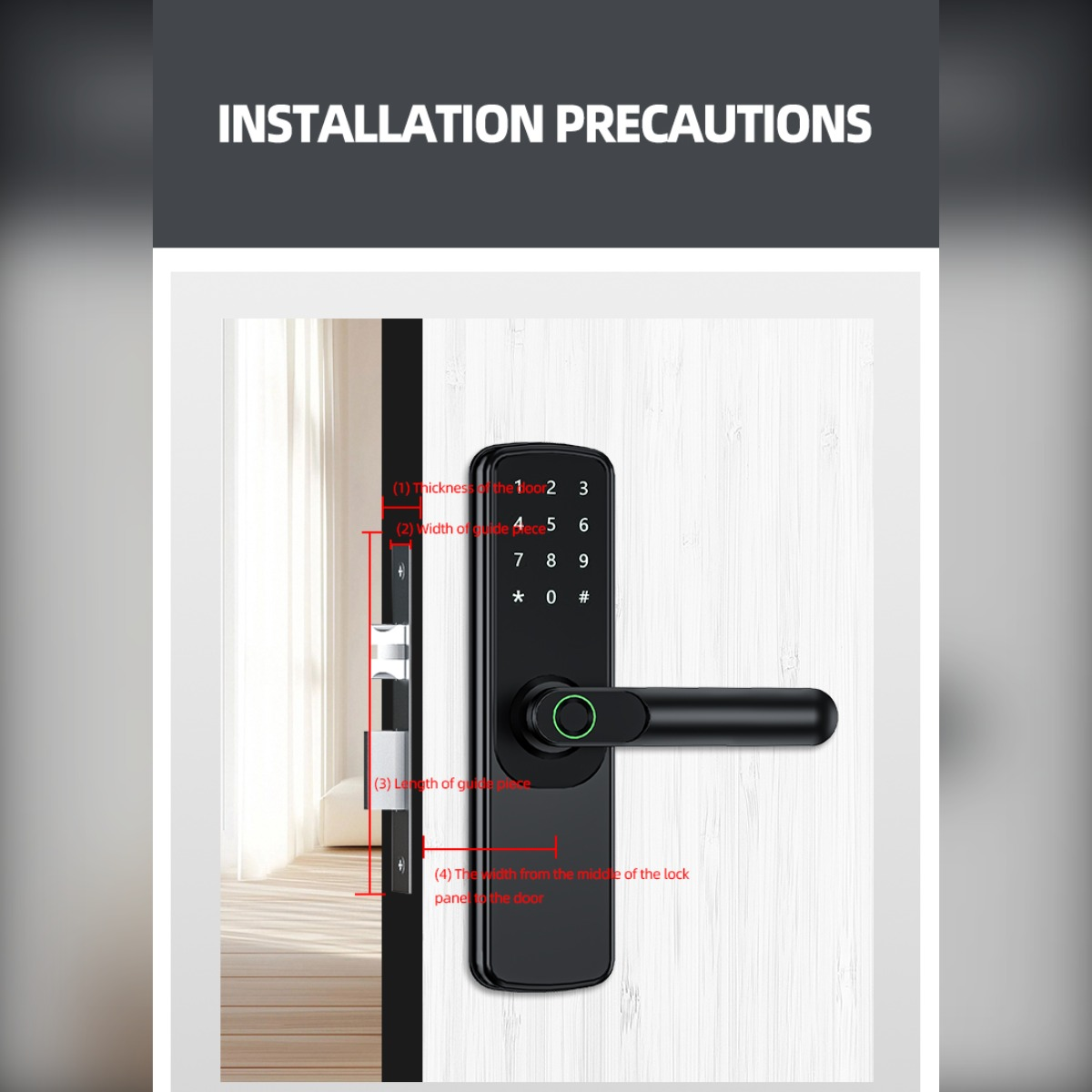 Installationsanleitung für ein elektronisches Türschloss mit Messungen.