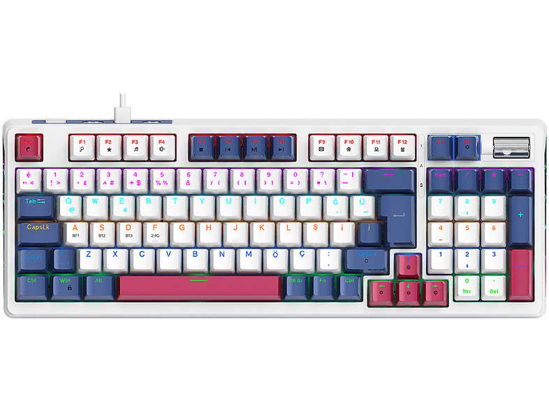 BRONZTURQ MK1116 RGB-ABS Red Switch 3N1 (USB + 2.4G + Bluetooth) Kablolu Mekanik Klavye Kırmızı