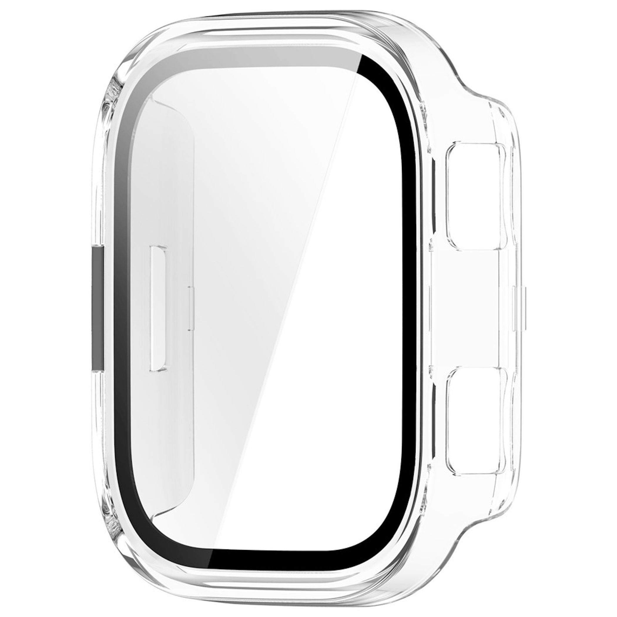 Transparente Schutzhülle für eine Smartwatch mit glänzender Oberfläche.