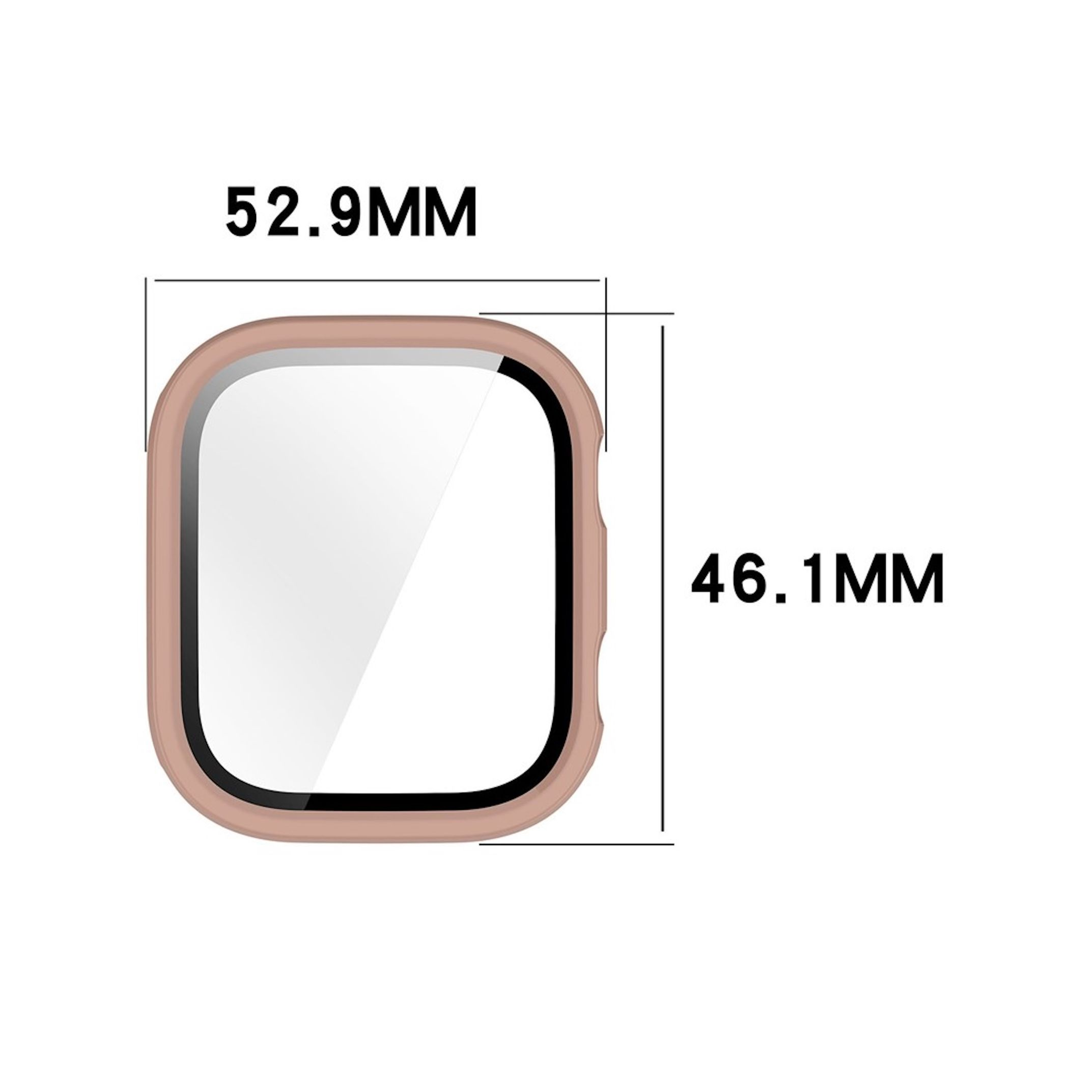 Diagramm eines Uhrengehäuses mit den Maßen: 52.9mm Breite und 46.1mm Höhe auf weißem Grund.