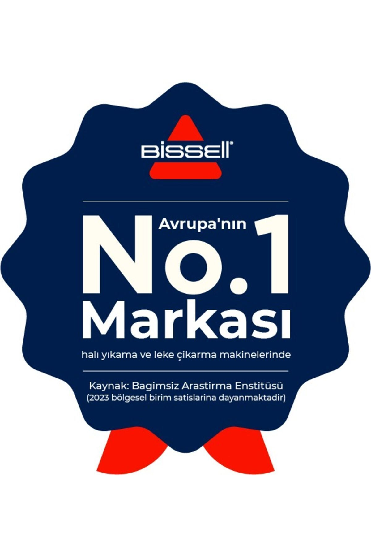 Bissell logolu ve "Avrupa'nın No.1 Markası" yazılı koyu mavi rozet.