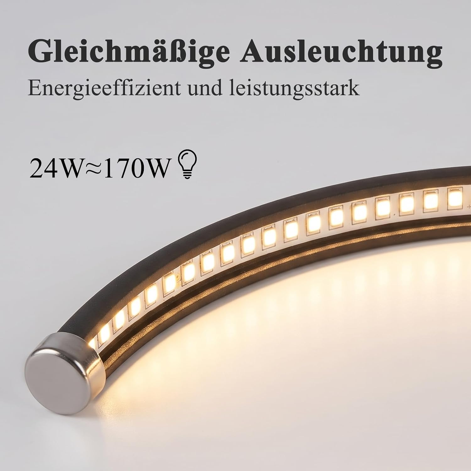Gebogenes LED-Band mit gleichmäßiger Ausleuchtung, Energieeffizienz und 24W Leistung.
