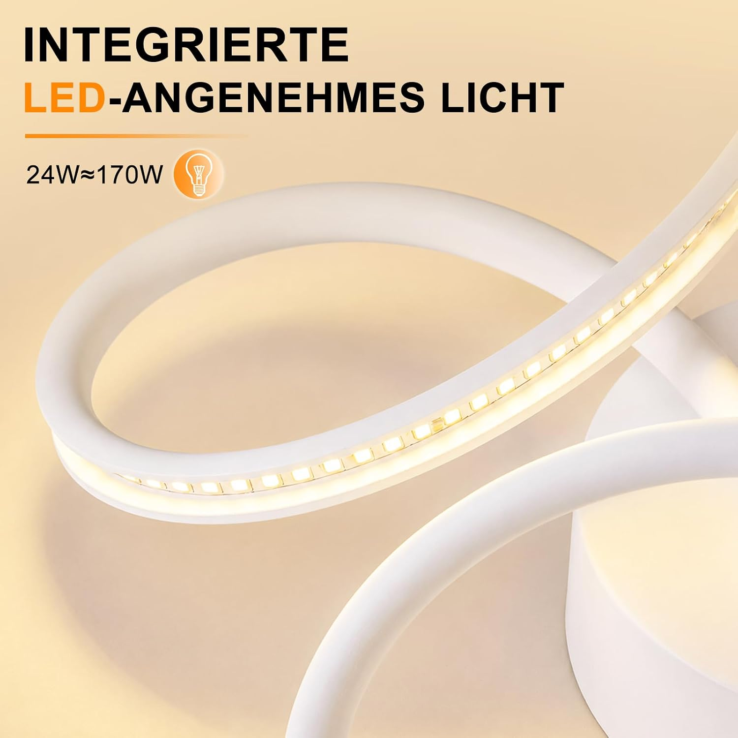 Moderne weiße Spirallampe mit integrierter LED und angenehmem Licht.