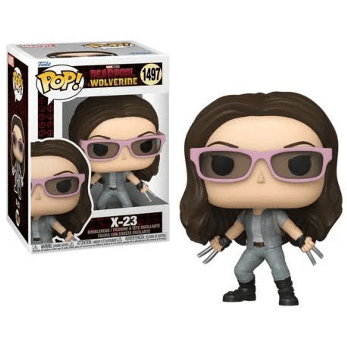 Figura in vinile Funko Pop X-23 da Deadpool e Wolverine con occhiali da sole rosa e artigli.