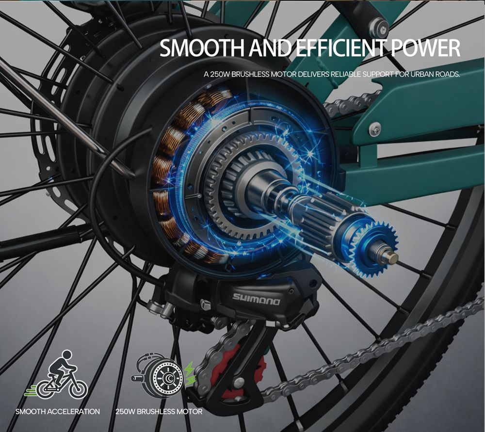 Diagrama de un motor de buje para bicicleta eléctrica de 250W.