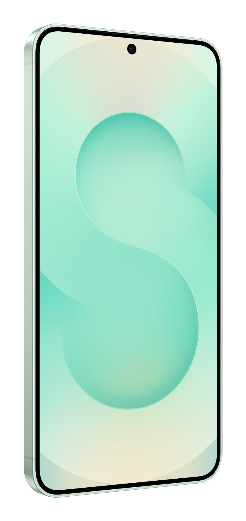 Jasnozielony smartfon o minimalistycznym designu wyświetla miętową falę na ekranie.