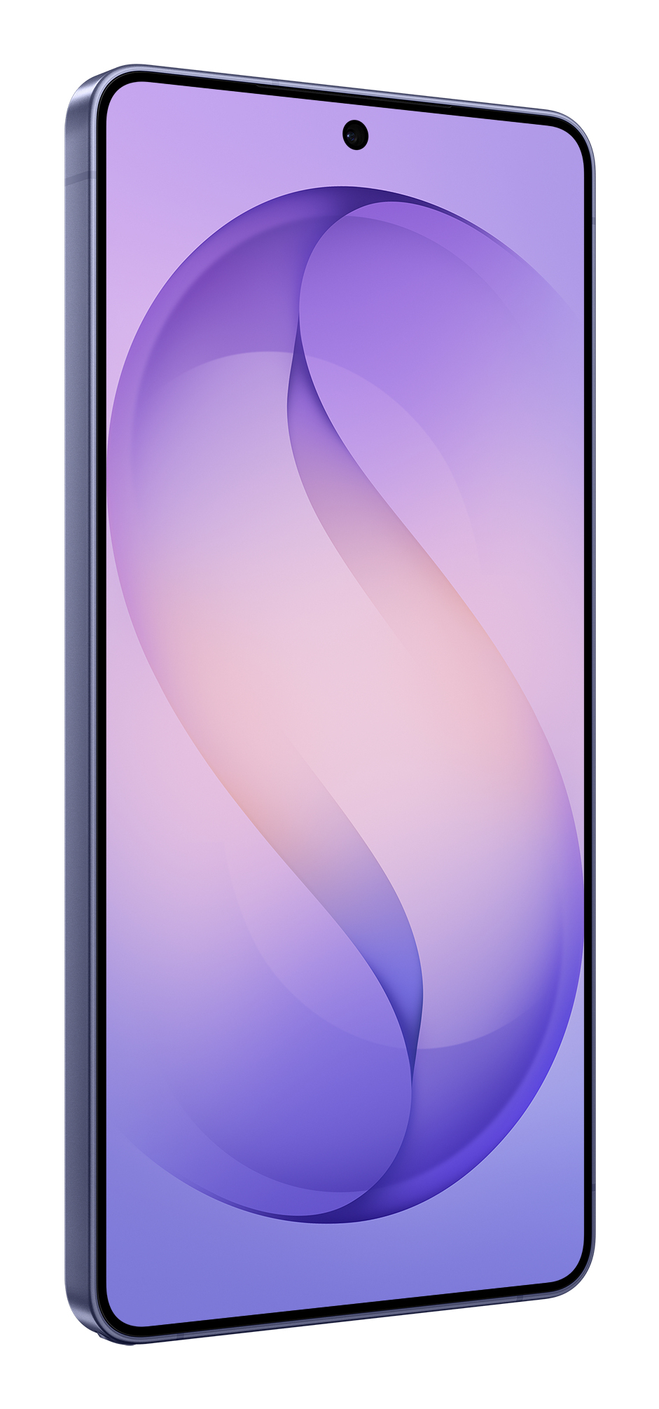 Uno smartphone con un motivo ad onda viola astratto sullo schermo.