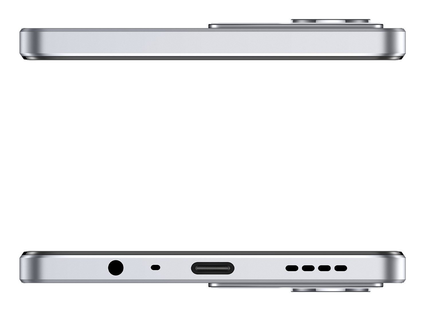 Ansicht der Ober- und Unterseite eines Smartphones mit Anschlüssen und Kamera.