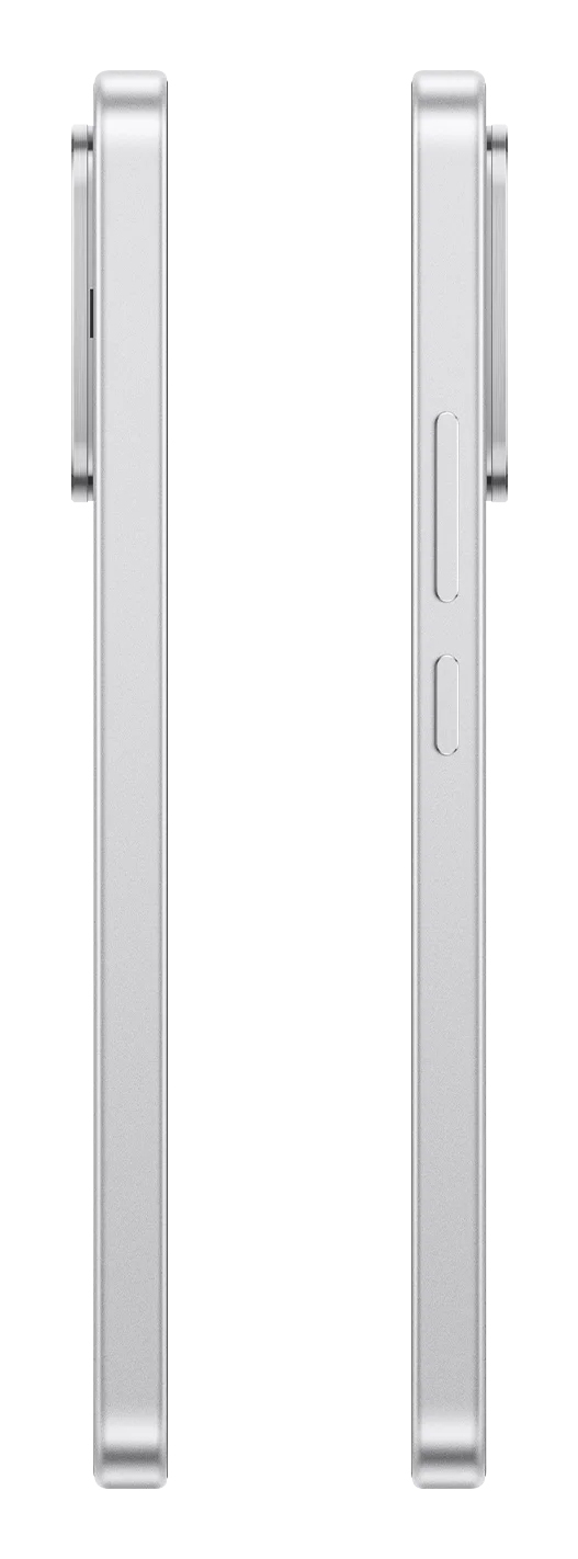 Due viste del profilo laterale di uno smartphone argento, con tasti volume e accensione su sfondo bianco.