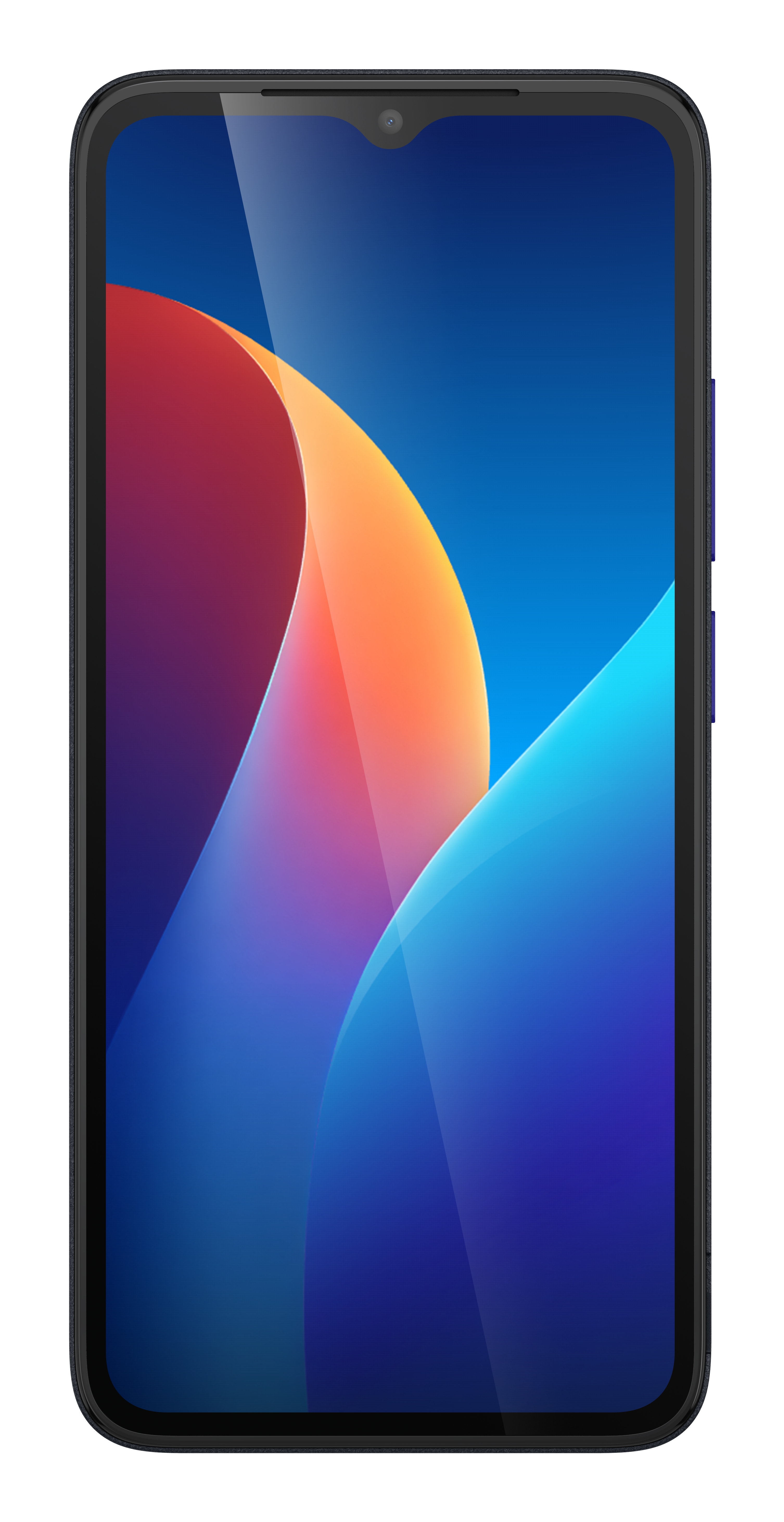 Uno smartphone con uno sfondo astratto colorato in blu, arancione e rosso sullo schermo.