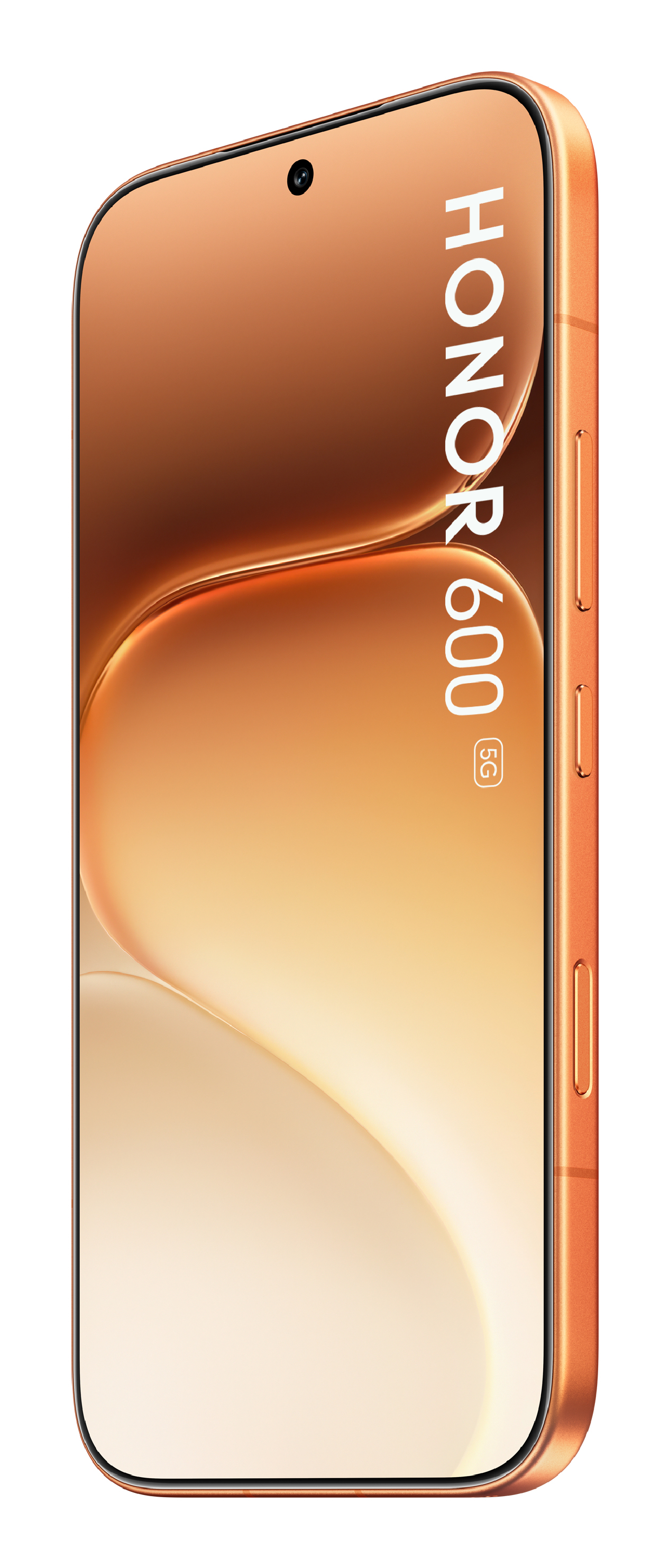 Ein goldenes Honor 600 5G Smartphone in Nahaufnahme mit dem Text auf dem Bildschirm.
