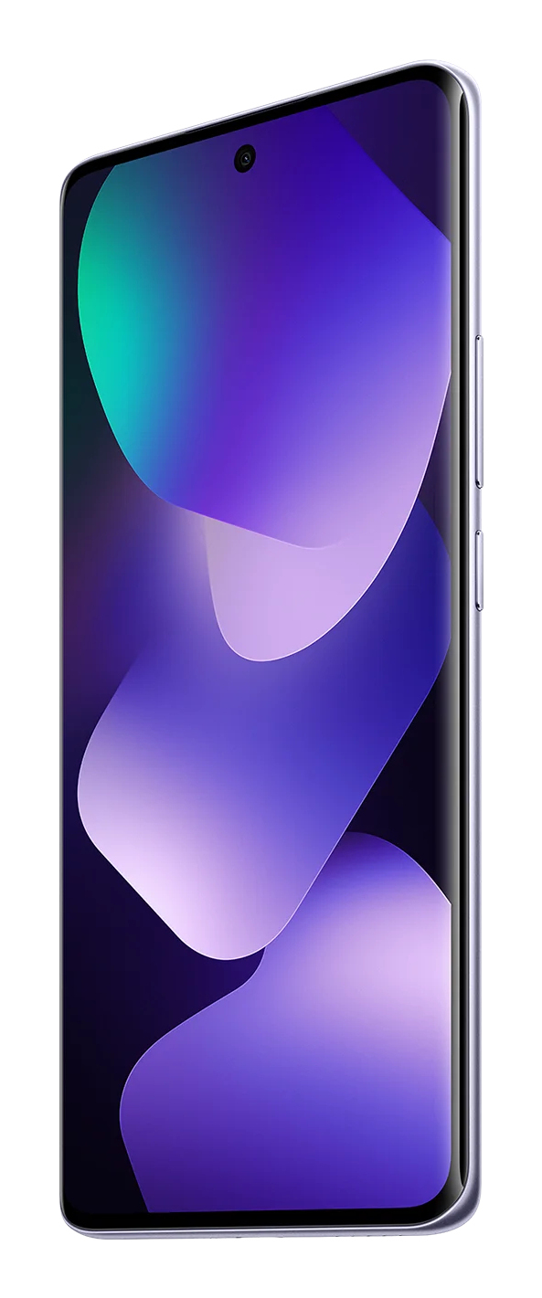 Uno smartphone mostra uno sfondo astratto colorato in viola e blu sullo schermo.