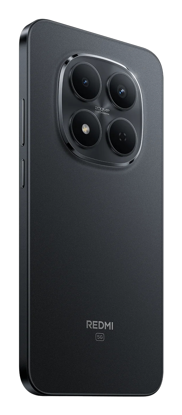 Parte trasera de un smartphone Redmi 5G negro con cuatro lentes de cámara en disposición cuadrada.