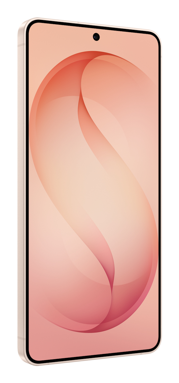 Ein Smartphone mit rosafarbenem Hintergrundbild und einer Punch-Hole-Kamera oben mittig.