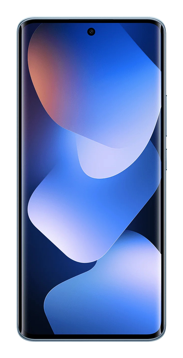 Uno smartphone con schermo curvo e sfondo astratto blu-viola.