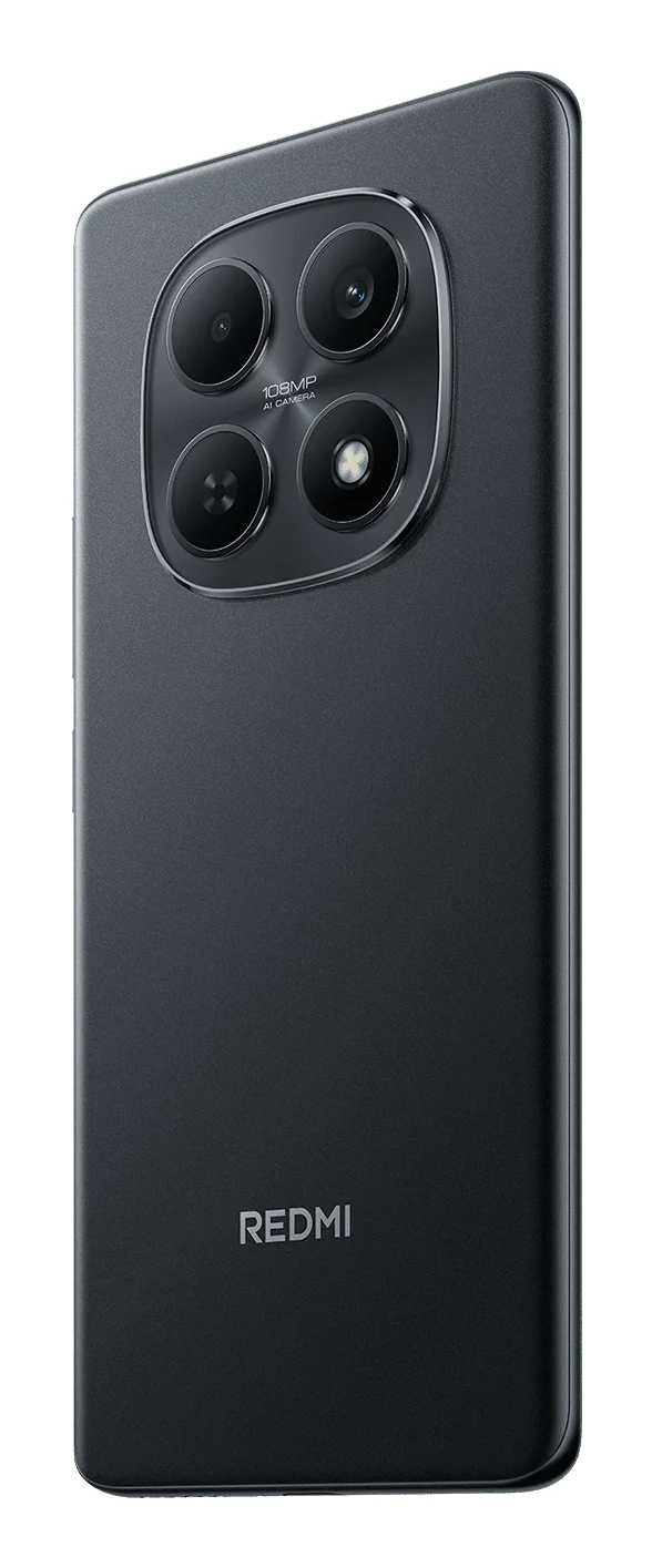 Parte trasera de un smartphone Redmi gris oscuro que muestra el módulo de cámara AI de 1080p y el logotipo de Redmi.