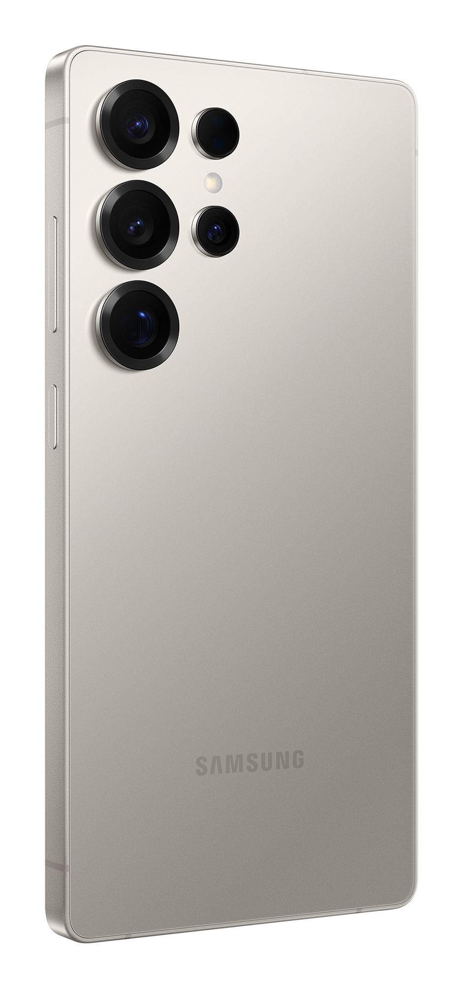 Retro di uno smartphone Samsung argentato con cinque obiettivi per fotocamera e il logo Samsung.