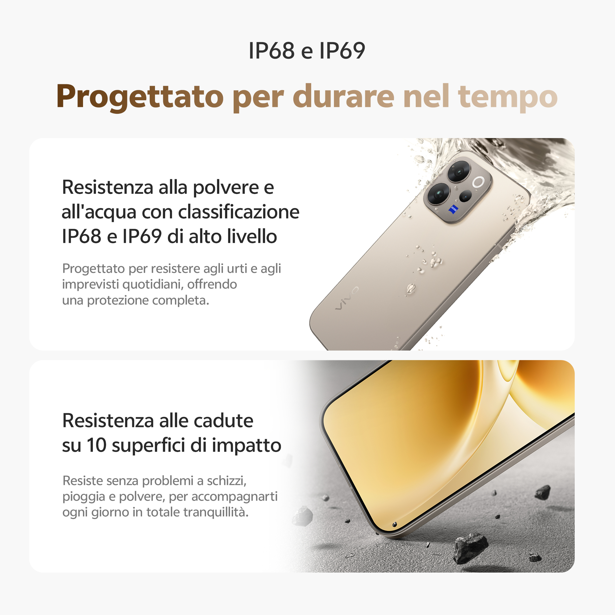 Obraz promocyjny smartfona podkreślający wodoszczelność IP68/IP69 i odporność.