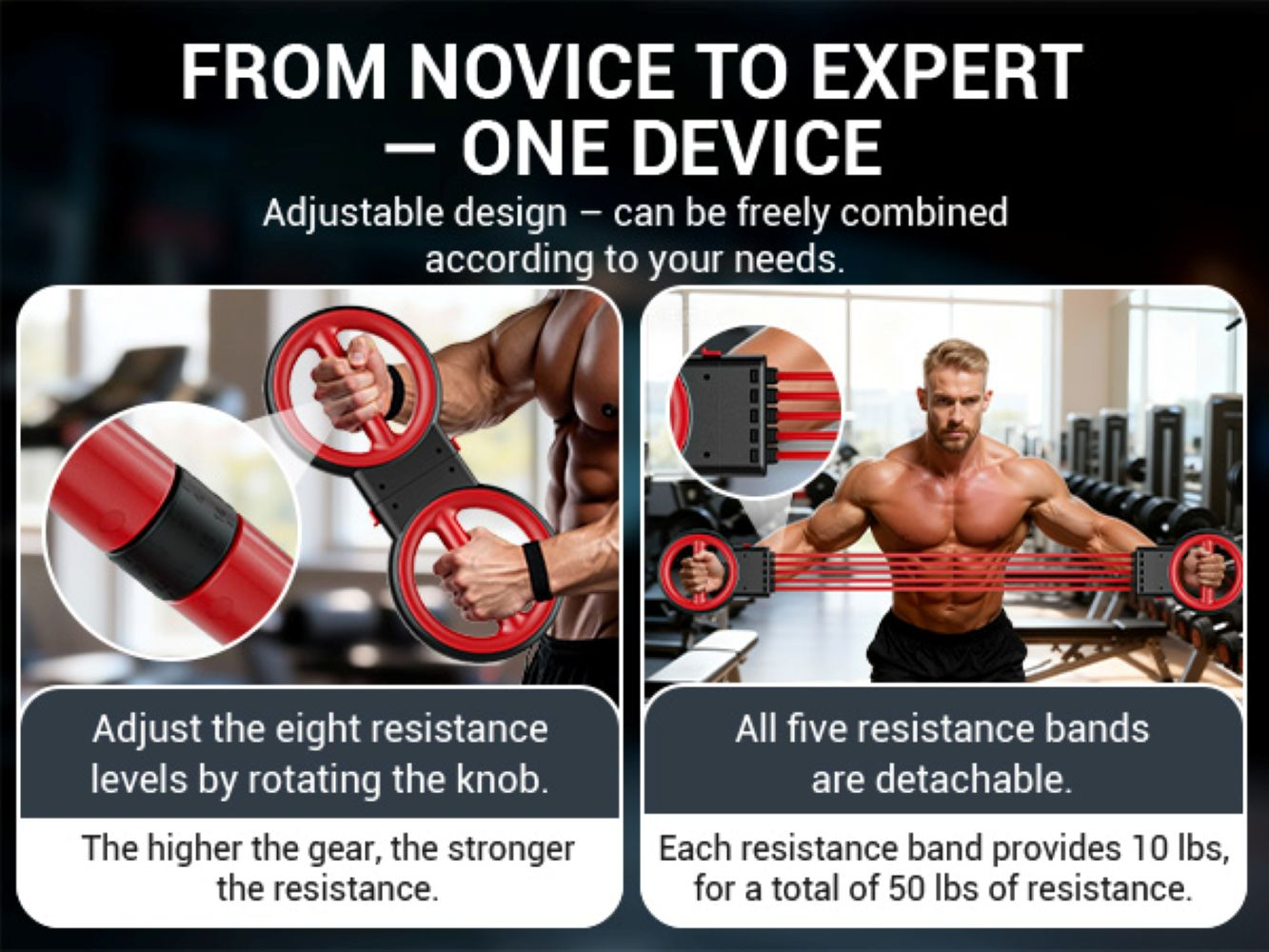 Dispositivo de fitness con resistencia ajustable y bandas desmontables.