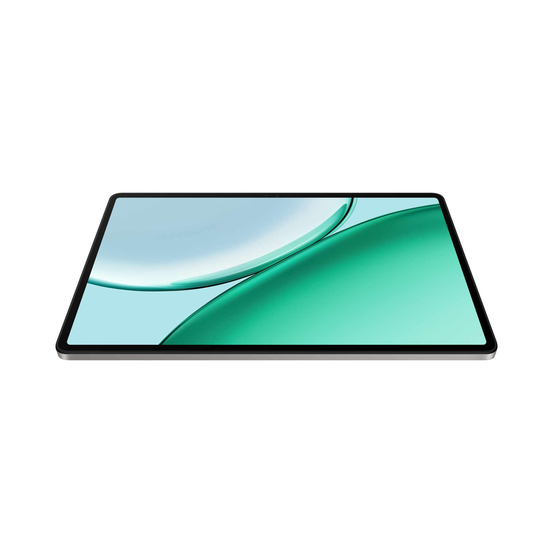 Siyah arka plan üzerinde ekranında soyut yeşil ve mavi arka plan olan bir tablet.