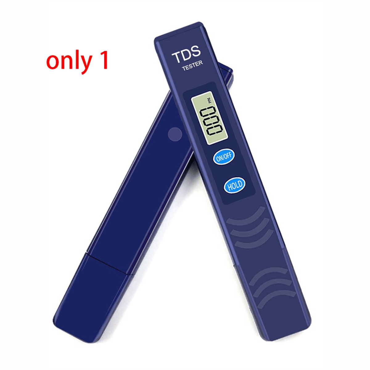 Zwei blaue digitale TDS-Tester mit Digitaldisplays und Tasten sind vor weißem Hintergrund dargestellt.