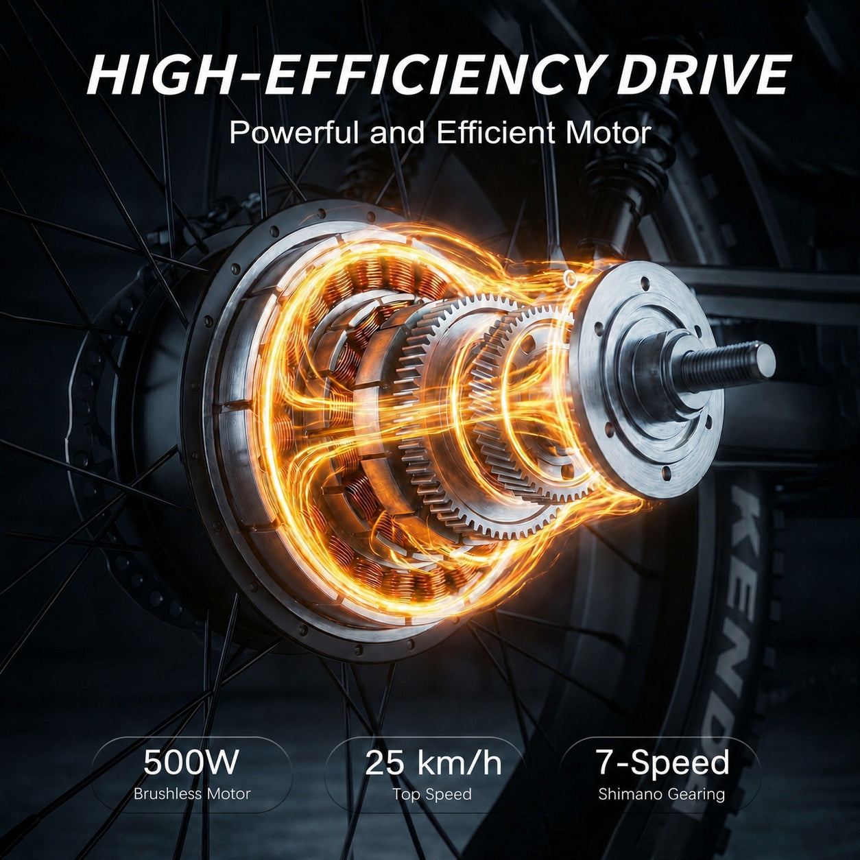 Ein hocheffizienter, bürstenloser 500W-Motor mit Gels-Effekt zeigt die inneren Komponenten.
