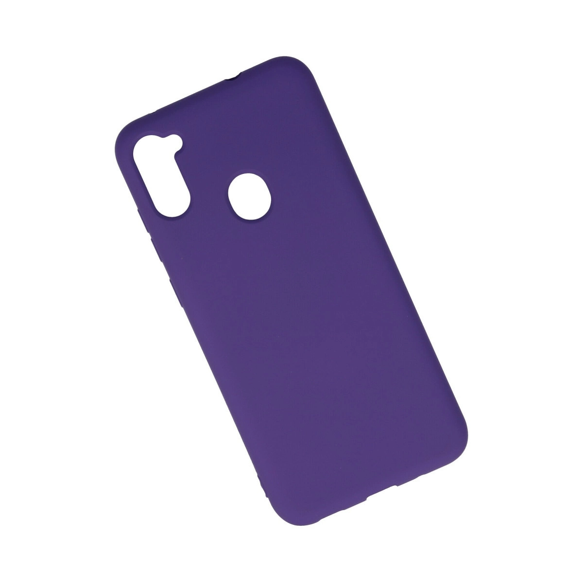 Beyaz arka plan üzerinde mat mor silikon akıllı telefon kılıfı.