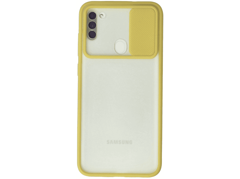NEWFACE Samsung Galaxy A11 Uyumlu Palm Buzlu Kamera Sürgülü Silikon Telefon Kılıfı Sarı