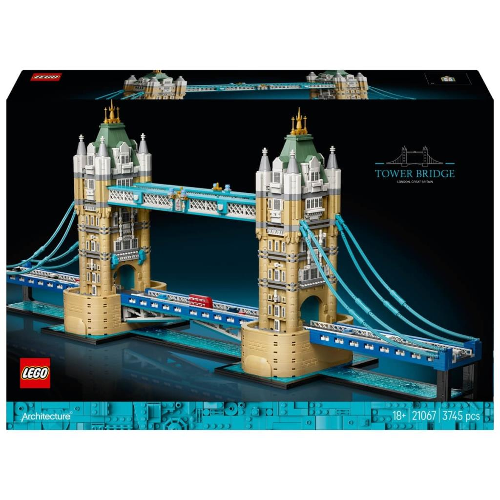 Siyah kutu üzerinde Londra'nın Tower Bridge köprüsünün Lego seti.