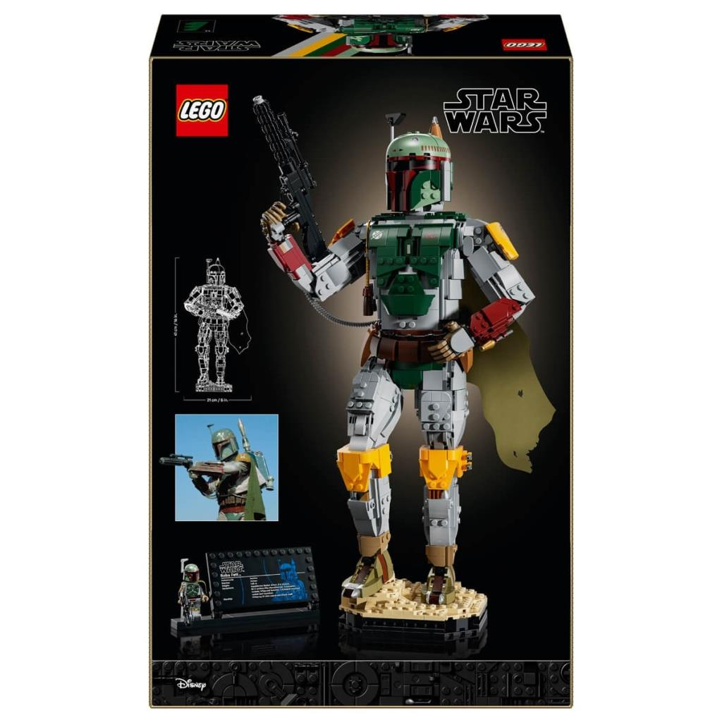Blaster ile birlikte stand üzerinde Lego Star Wars Boba Fett figürü.