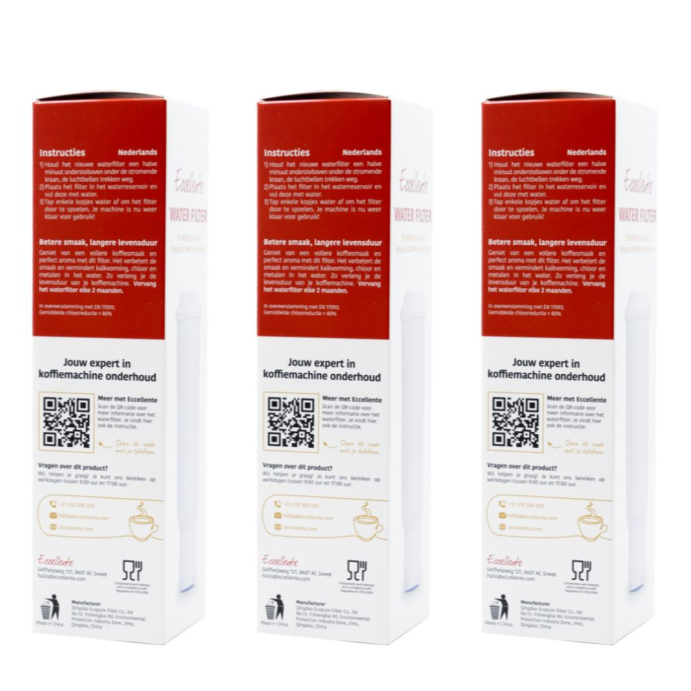Three identical boxes of Eccellente water filters side by side on a white background.
