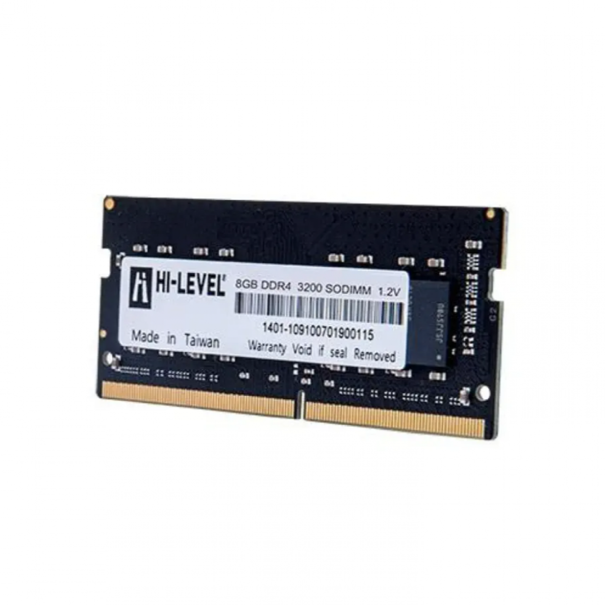 Beyaz arka planda siyah bir Hi-Level 8GB DDR4 SODIMM dizüstü bilgisayar RAM'i.