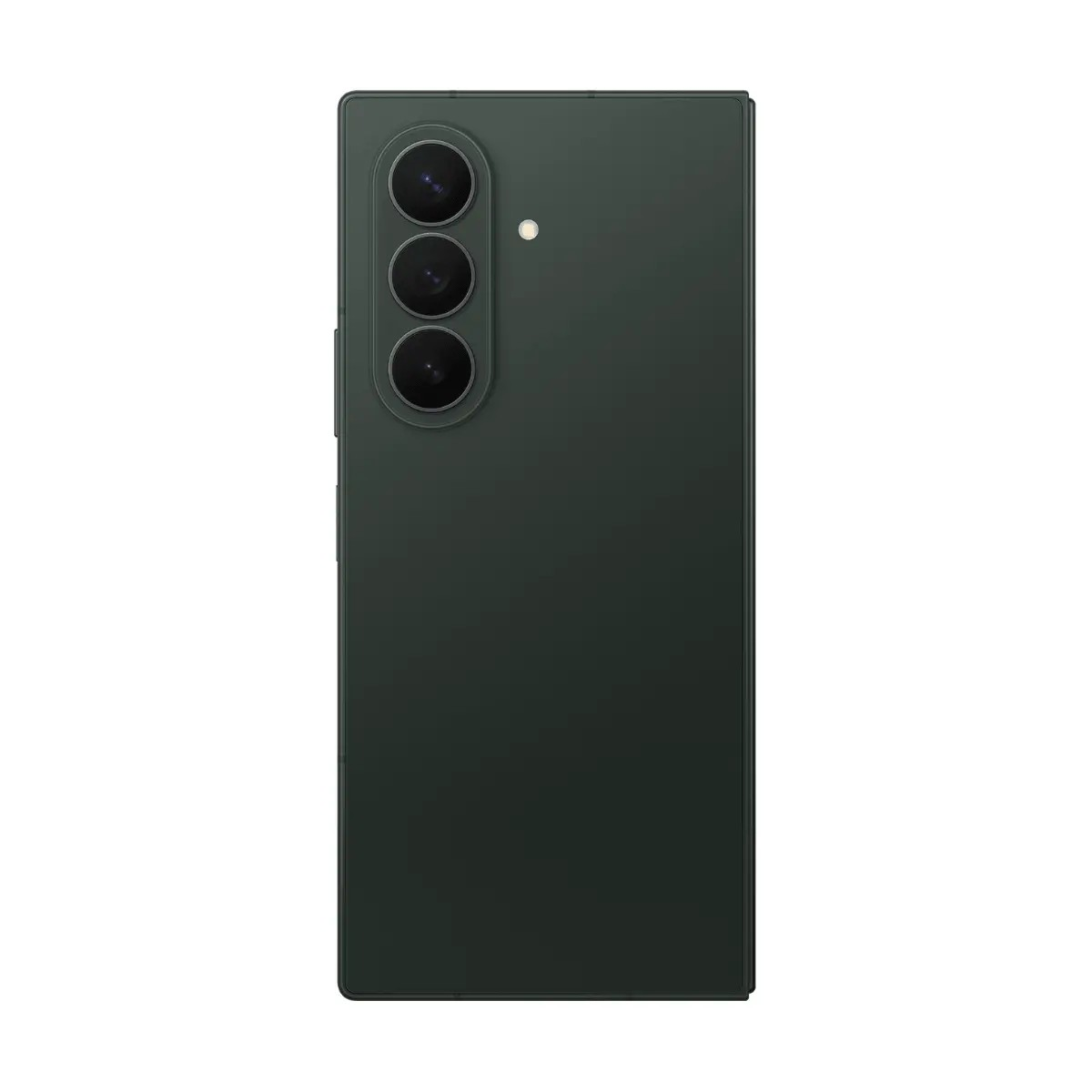Die Rückseite eines dunklen Smartphones mit drei vertikal angeordneten Kameramenschen und einem Blitz.